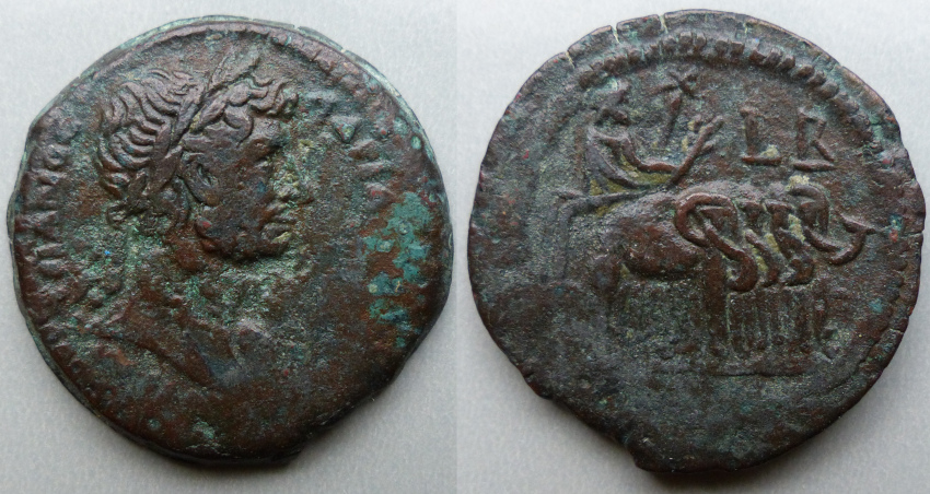 Egypt, Alexandria, Hadrian drachm, quadriga of elephants